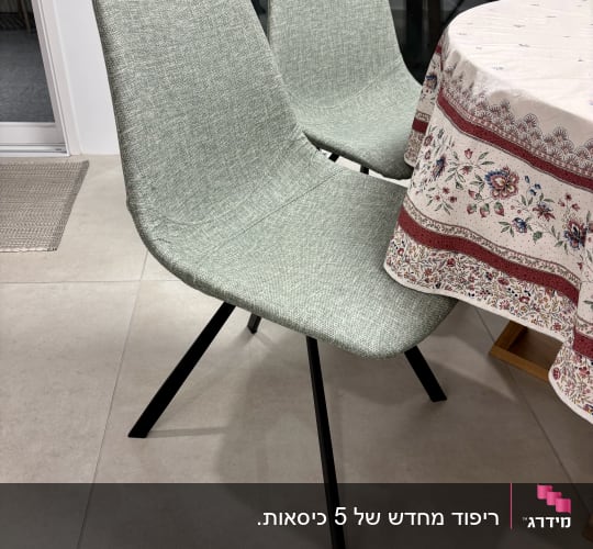 תמונה של כיסאות ושולחן עם מפה מעוטרת